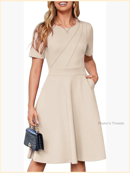Dresses & Skirts - Fit and Flare Work Dress with Pockets - Short Sleeve
